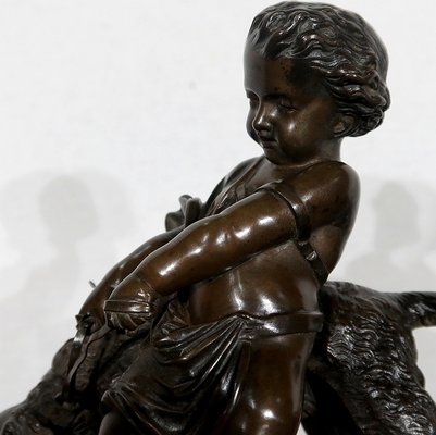 Peiffer, L’enfant et le chien, 19th Century, Bronze Sculpture-RVK-1124332