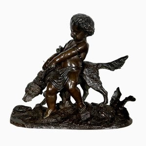 Peiffer, L’enfant et le chien, 19th Century, Bronze Sculpture-RVK-1124332