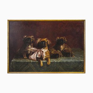 Pekingese Family of Dogs - Oil on Canvas by F.V. Rossi - 1939 1939-ZCI-756254