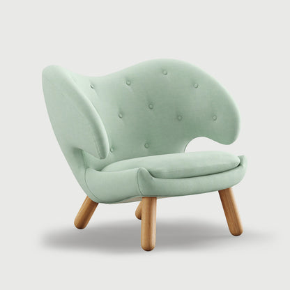 THE PELICAN CHAIR (With Buttons) — Watercolour | Silver Azure / Oak Dark Oil