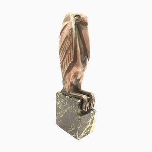 Pelican, Mid-20th Century, Bronze Sculpture on Green Marble Base-TCS-1180229