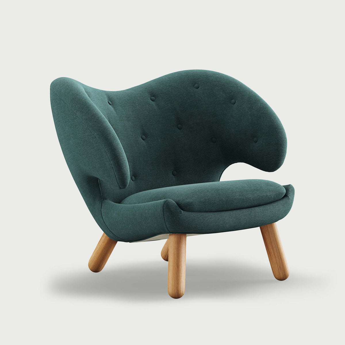 THE PELICAN CHAIR (With Buttons) — Watercolour | Cast Iron / Oak Dark Oil