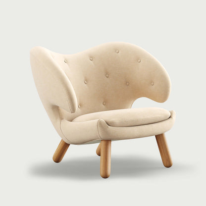 THE PELICAN CHAIR (With Buttons) — Watercolour | Soft Linen / Oak Dark Oil