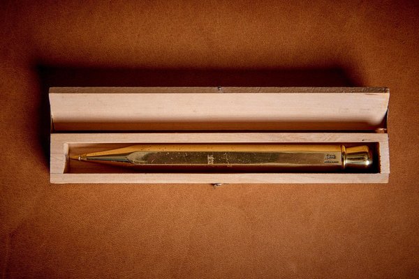 Pen Brass Paperweight in Original Wooden Box attributed to Carl Auböck, Austria, 1950s-SFD-1743238