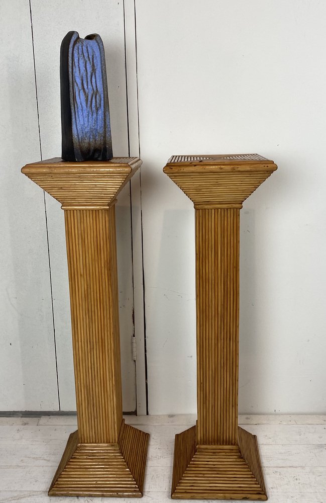 Pencil Reed Bamboo Coastal Pedestal, 1980s, Set of 2