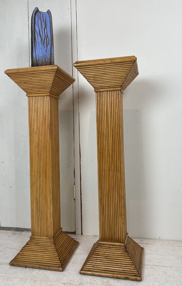 Pencil Reed Bamboo Coastal Pedestal, 1980s, Set of 2