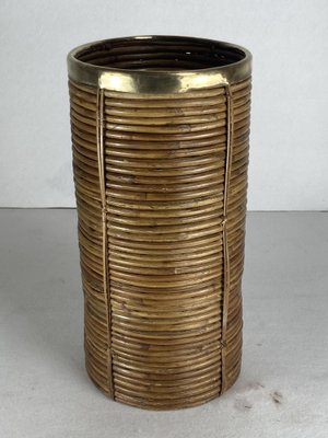 Pencil Reed in Rattan and Brass Umbrella Stand, Italy, 1970s-BHG-1797554