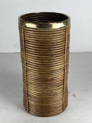 Pencil Reed in Rattan and Brass Umbrella Stand, Italy, 1970s-BHG-1797554