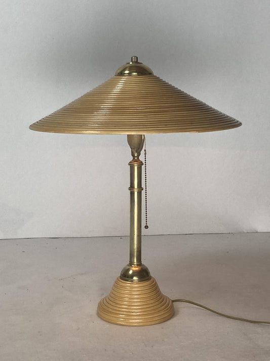 Pencil Reed, Rattan, Bamboo and Brass Table Lamp, Italy, 1970s