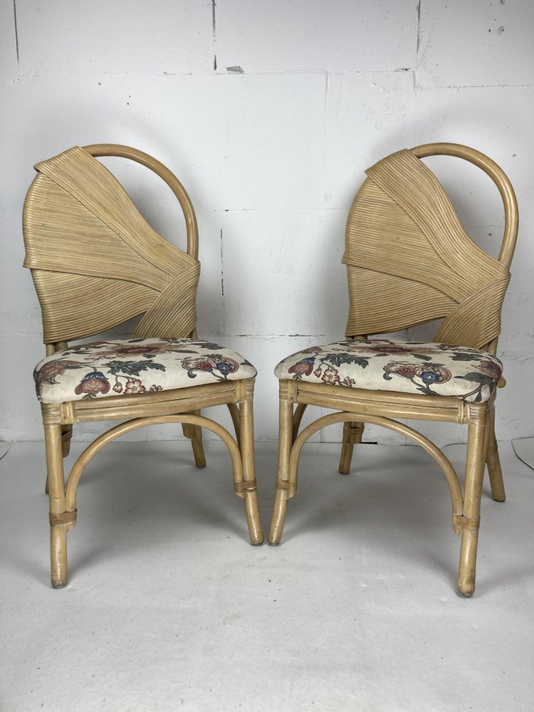 Pencil Reed Rattan Bamboo Chairs and Table in the style of Vivai Del Sud, 1980s, Set of 3