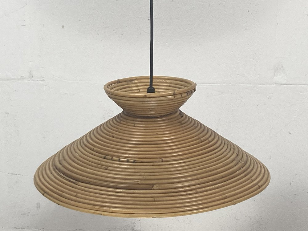 Pencil Reed Rattan Bamboo Pendant Lamp, Italy, 1970s