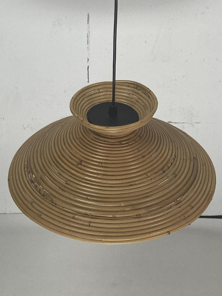 Pencil Reed Rattan Bamboo Pendant Lamp, Italy, 1970s