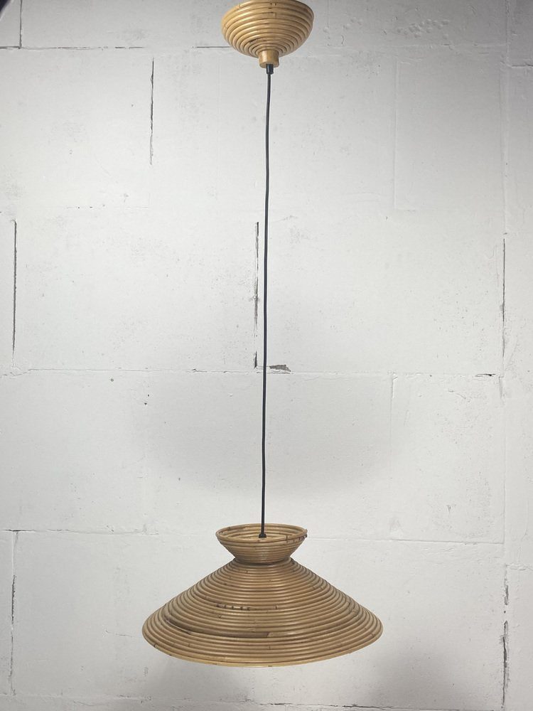 Pencil Reed Rattan Bamboo Pendant Lamp, Italy, 1970s