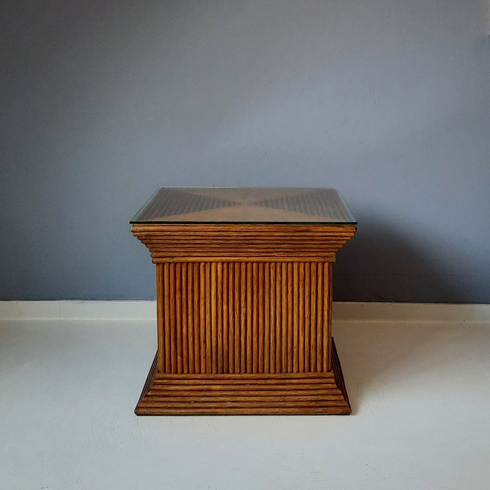 Pencil Reed Rattan Side Table, 1970s-1980s