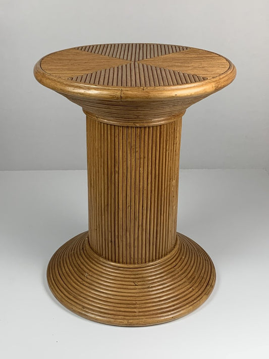 Pencil Reed Ratten Bamboo Coastal Side Table in the style of Vivai Del Sud, Italy, 1970s