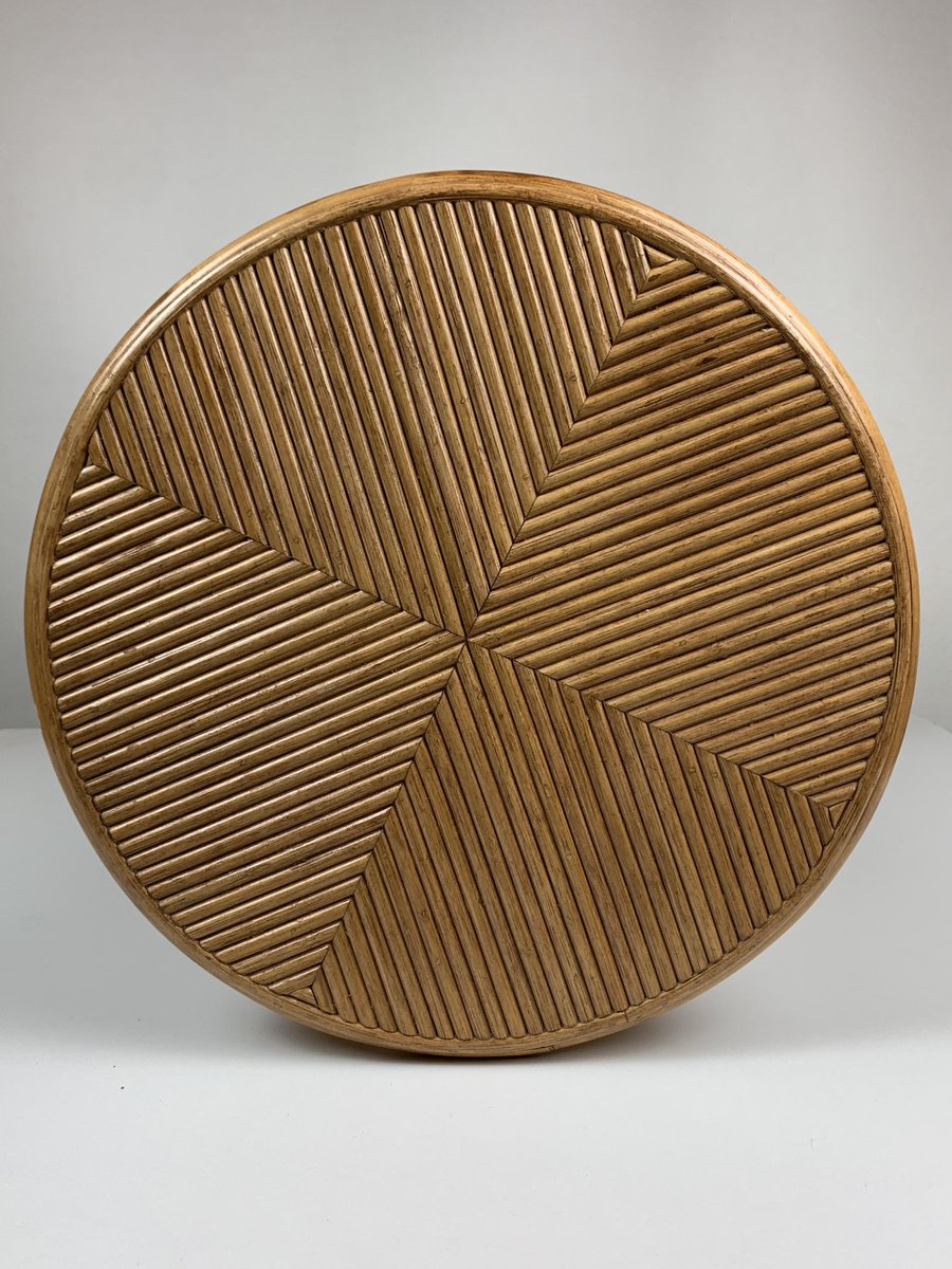 Pencil Reed Ratten Bamboo Coastal Side Table in the style of Vivai Del Sud, Italy, 1970s