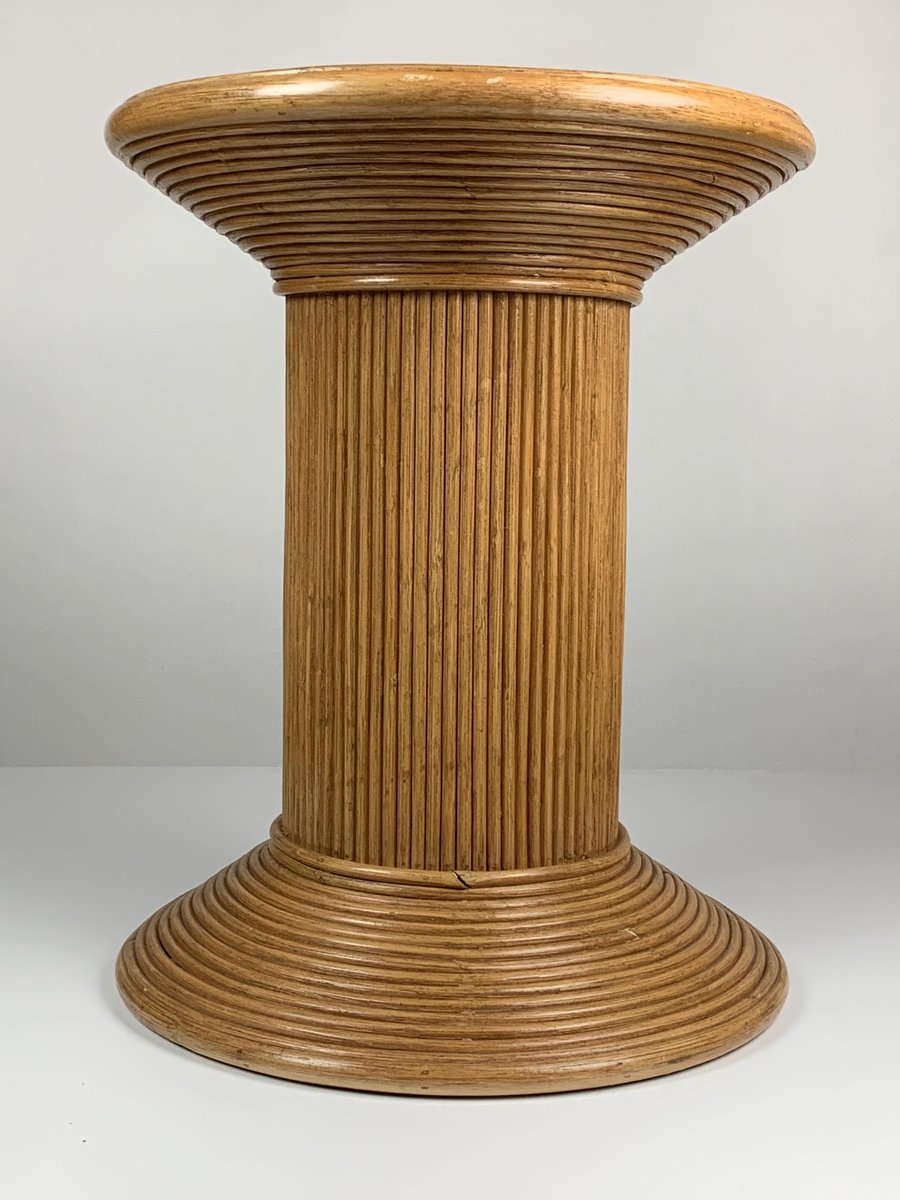 Pencil Reed Ratten Bamboo Coastal Side Table in the style of Vivai Del Sud, Italy, 1970s