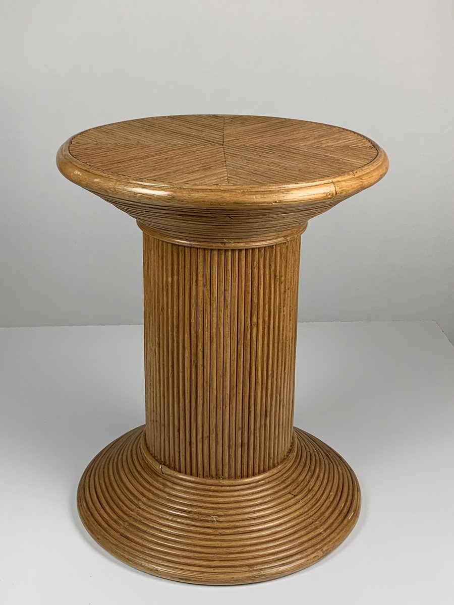 Pencil Reed Ratten Bamboo Coastal Side Table in the style of Vivai Del Sud, Italy, 1970s