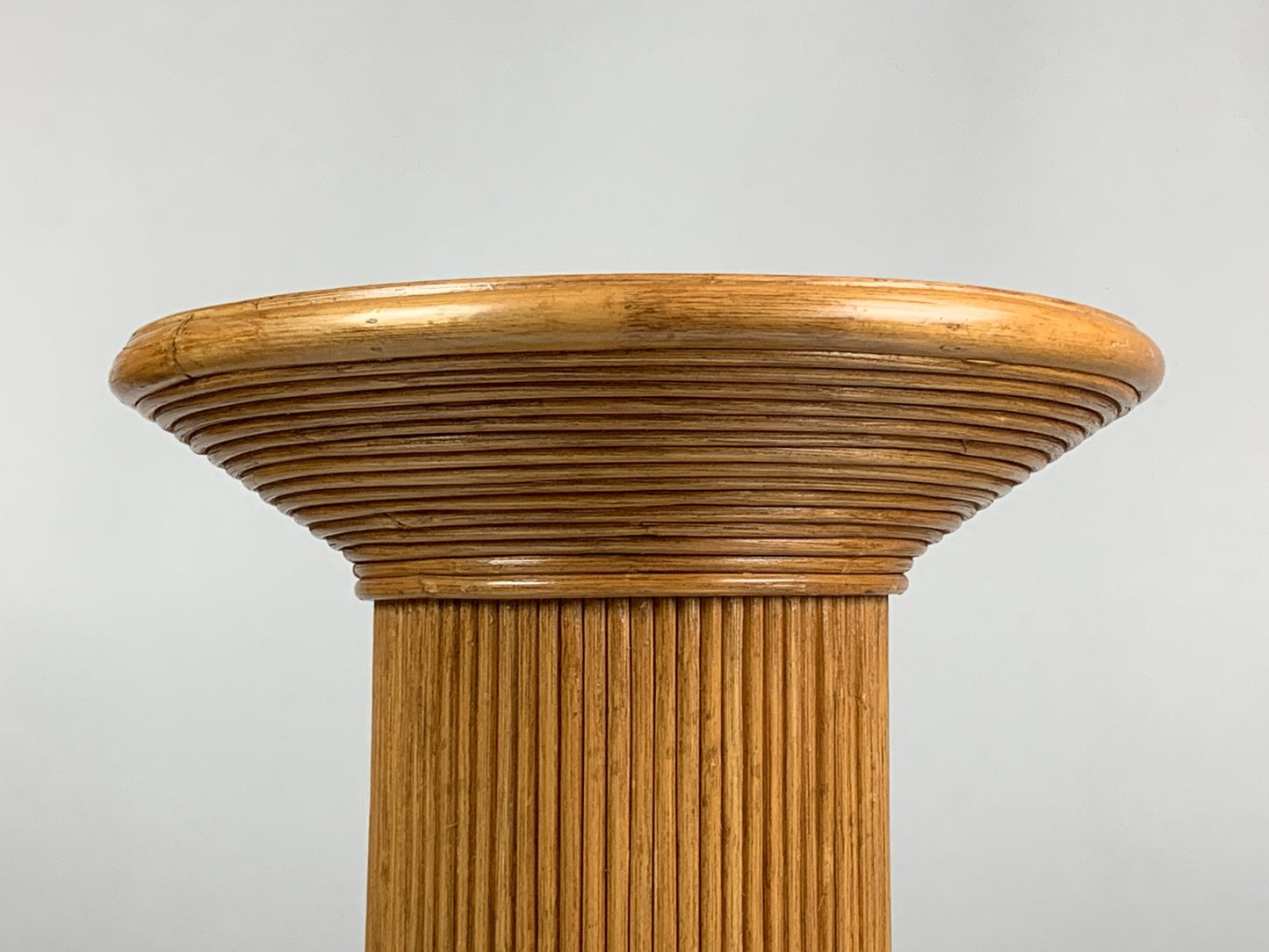 Pencil Reed Ratten Bamboo Coastal Side Table in the style of Vivai Del Sud, Italy, 1970s