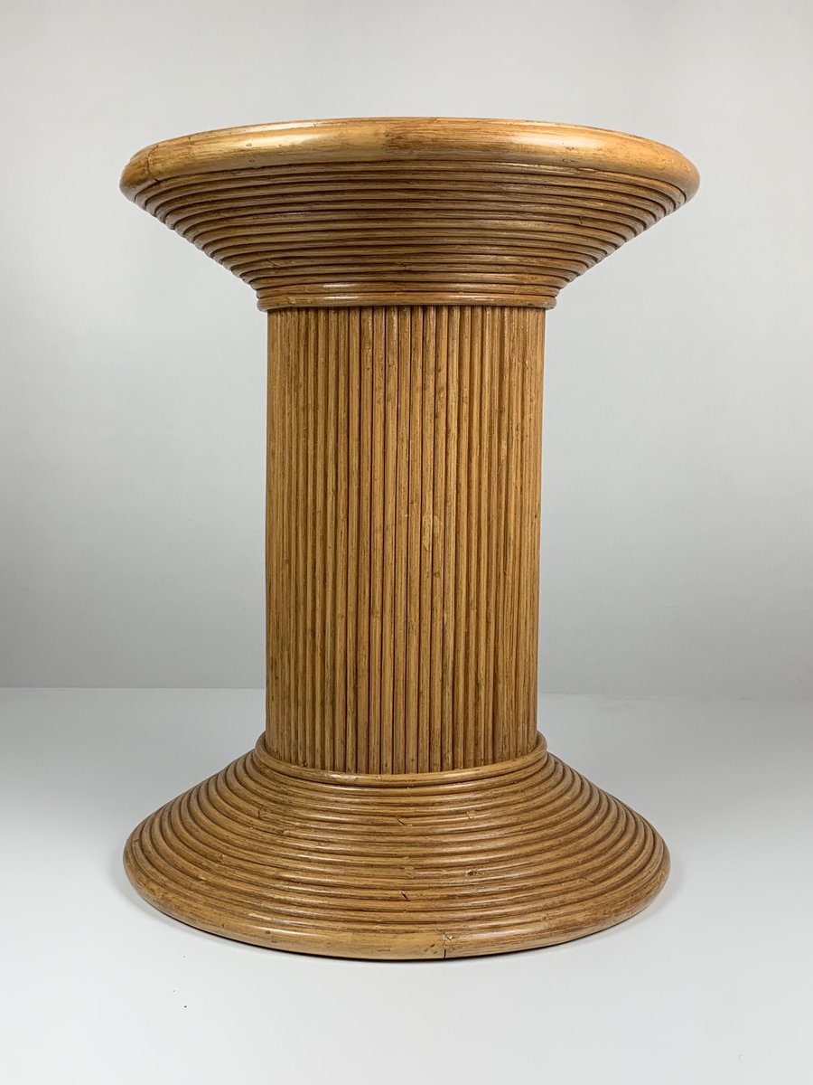 Pencil Reed Ratten Bamboo Coastal Side Table in the style of Vivai Del Sud, Italy, 1970s