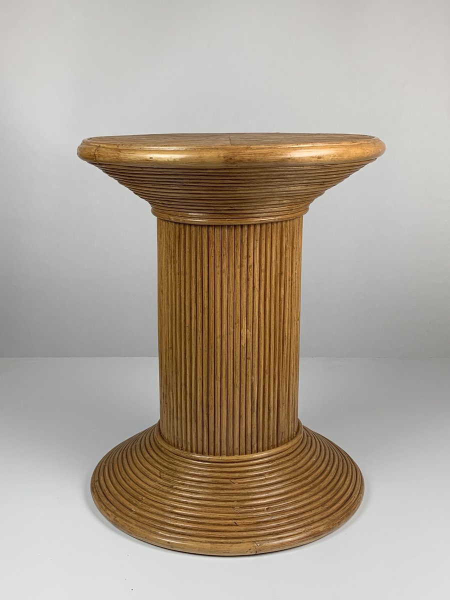 Pencil Reed Ratten Bamboo Coastal Side Table in the style of Vivai Del Sud, Italy, 1970s