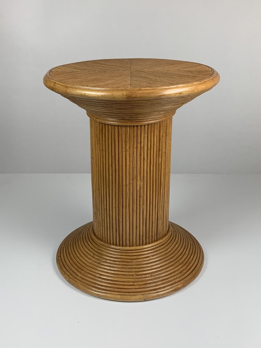 Pencil Reed Ratten Bamboo Coastal Side Table in the style of Vivai Del Sud, Italy, 1970s