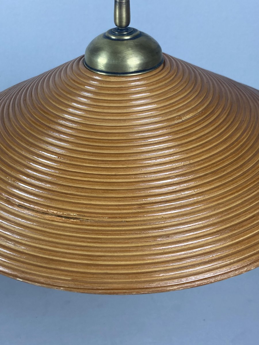 Pencil Split Reed, Rattan, Bamboo and Brass Pendant Lamp, 1970s