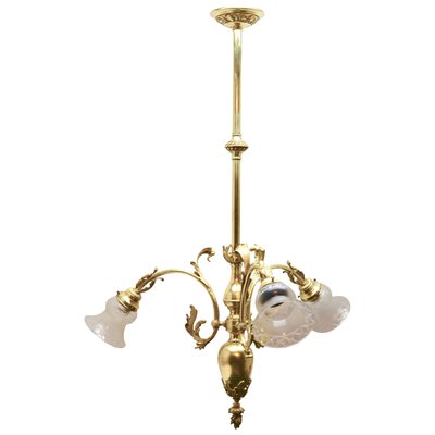 Pendant Chandelier in Solid Polished Brass with Three Arms, Late 19th Century-MJY-1149050