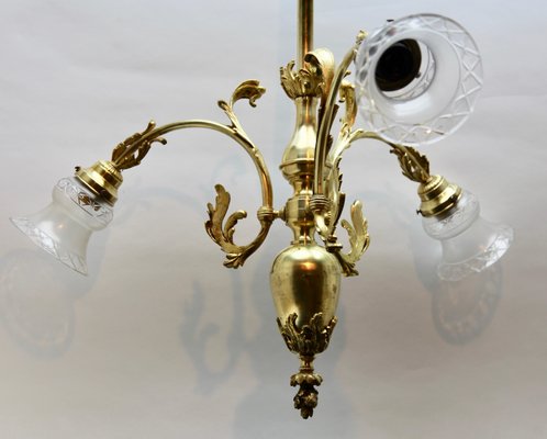 Pendant Chandelier in Solid Polished Brass with Three Arms, Late 19th Century-MJY-1149050