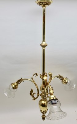 Pendant Chandelier in Solid Polished Brass with Three Arms, Late 19th Century-MJY-1149050