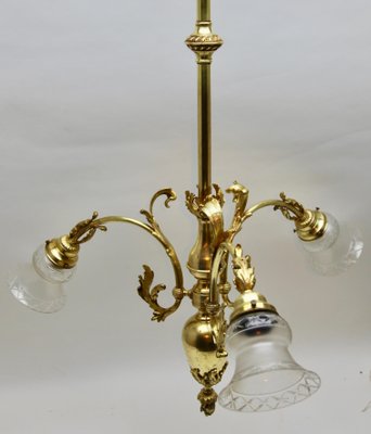 Pendant Chandelier in Solid Polished Brass with Three Arms, Late 19th Century-MJY-1149050