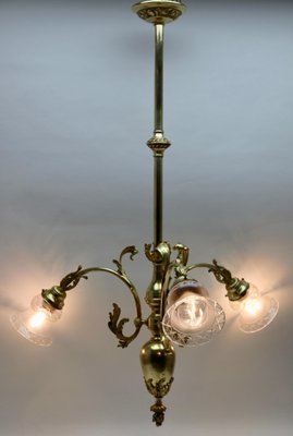 Pendant Chandelier in Solid Polished Brass with Three Arms, Late 19th Century-MJY-1149050