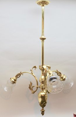 Pendant Chandelier in Solid Polished Brass with Three Arms, Late 19th Century-MJY-1149050