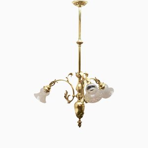 Pendant Chandelier in Solid Polished Brass with Three Arms, Late 19th Century-MJY-1149050