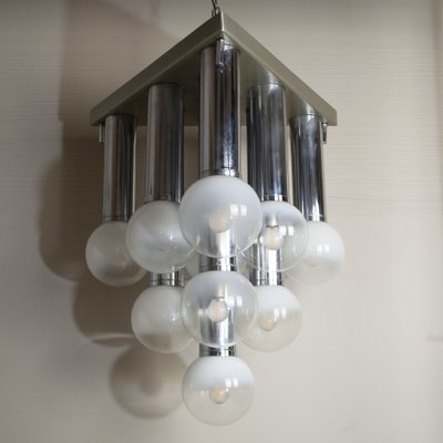 Pendant Chandelier With Lights in Satin Glass, Italy, 1970s-JQO-1174986