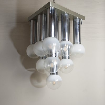 Pendant Chandelier With Lights in Satin Glass, Italy, 1970s-JQO-1174986