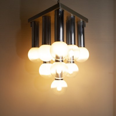 Pendant Chandelier With Lights in Satin Glass, Italy, 1970s-JQO-1174986