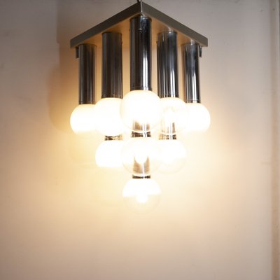 Pendant Chandelier With Lights in Satin Glass, Italy, 1970s-JQO-1174986