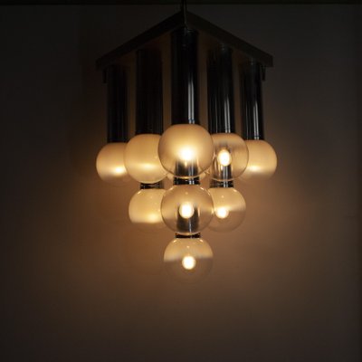 Pendant Chandelier With Lights in Satin Glass, Italy, 1970s-JQO-1174986