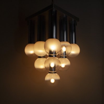 Pendant Chandelier With Lights in Satin Glass, Italy, 1970s-JQO-1174986