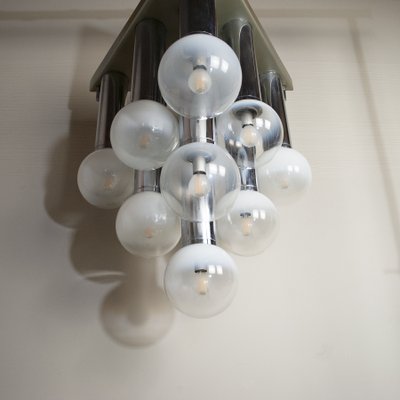 Pendant Chandelier With Lights in Satin Glass, Italy, 1970s-JQO-1174986