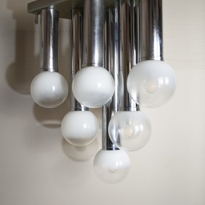 Pendant Chandelier With Lights in Satin Glass, Italy, 1970s-JQO-1174986