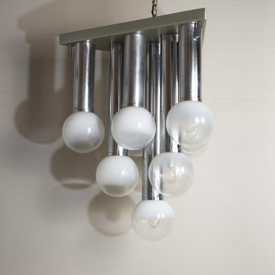 Pendant Chandelier With Lights in Satin Glass, Italy, 1970s-JQO-1174986