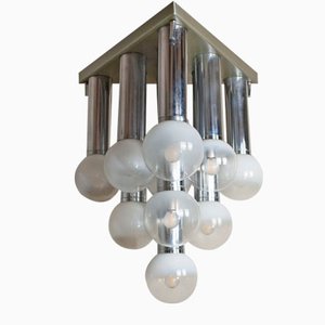 Pendant Chandelier With Lights in Satin Glass, Italy, 1970s-JQO-1174986