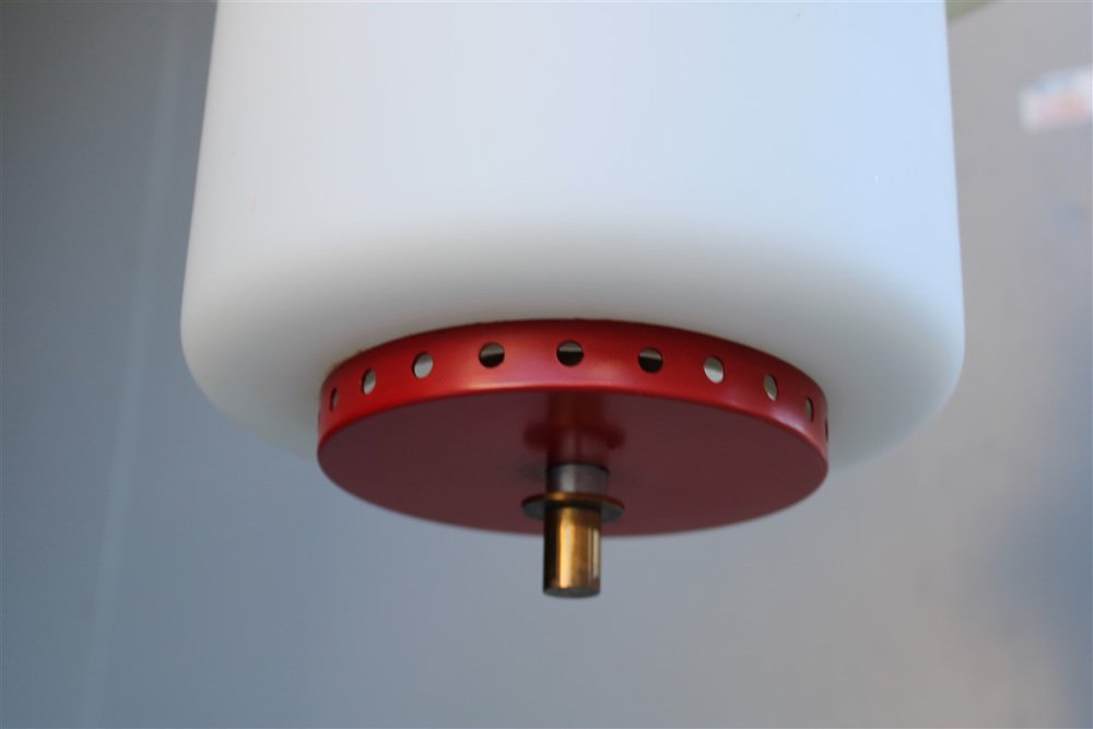 Pendant Lamp in Brass Glass and Red Lacquered Metal by Angelo Brotto for Esperia, 1950