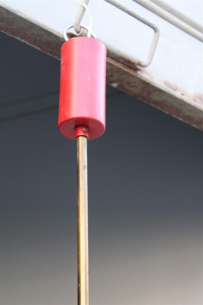 Pendant Lamp in Brass Glass and Red Lacquered Metal by Angelo Brotto for Esperia, 1950