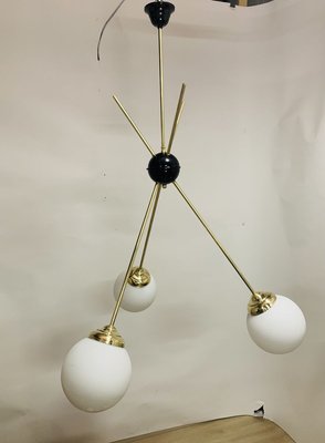 Pendant Lamp in Opal Glass and Brass, 1960s-NUO-932062