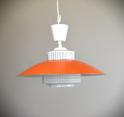 Pendant Lamp in Orange Metal and Opal Glass, 1960s-AOU-2034525