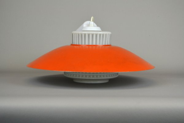 Pendant Lamp in Orange Metal and Opal Glass, 1960s-AOU-2034525