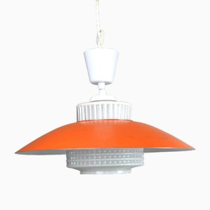 Pendant Lamp in Orange Metal and Opal Glass, 1960s-AOU-2034525